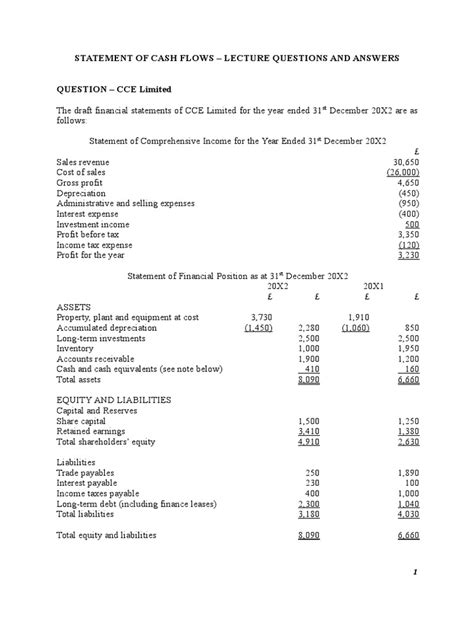 cash flow statement questions and answers pdf