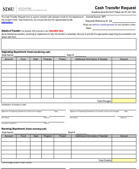 Cash Transfer Request Template