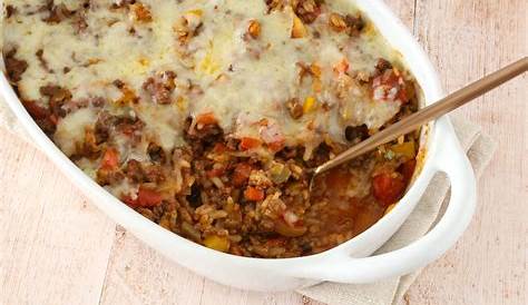 Casseroles With Hamburger And Rice Cheesy Ground Beef Casserole Oh Sweet Basil Recipe Ground Beef Casserole Recipes Food Recipes