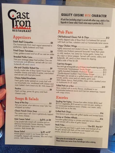Cast Iron Lunch Menu
