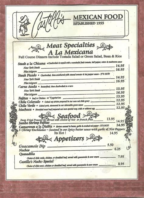 castillo mexican restaurant menu