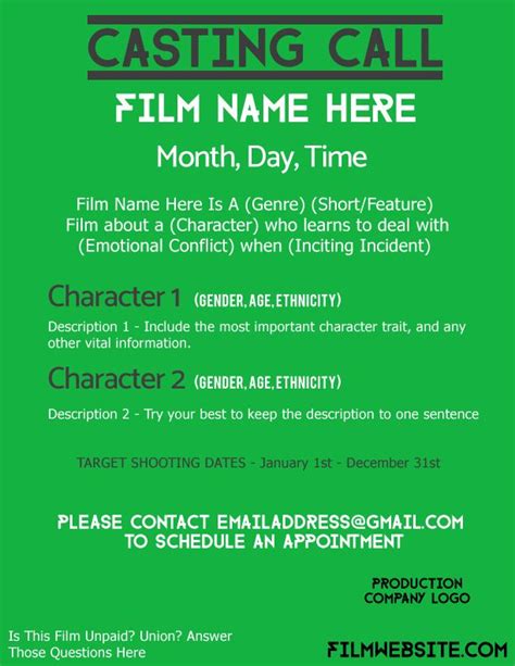 Casting Calls Examples