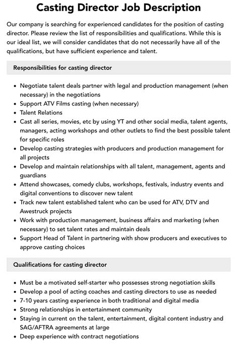 Casting Description Examples