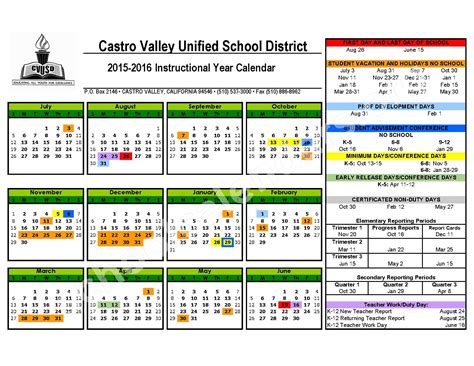 Castro Valley School District Calendar