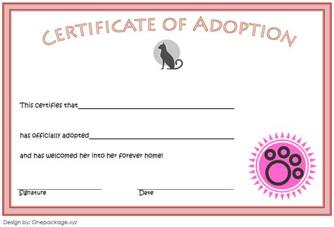 Cat Adoption Certificate Templates Free [9+ Update Designs 2019]
