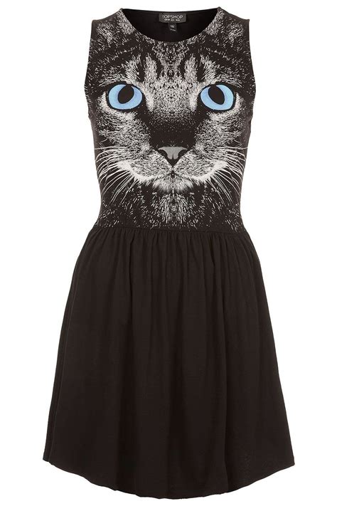 Cat Print Lace Panel Fit And Flare Dress [42 OFF] Rosegal
