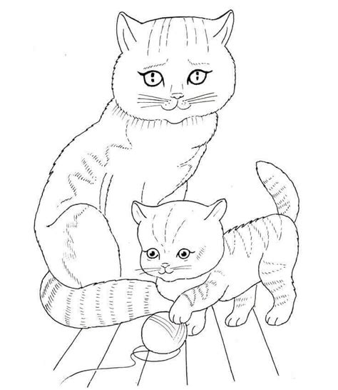 cat with kittens coloring page