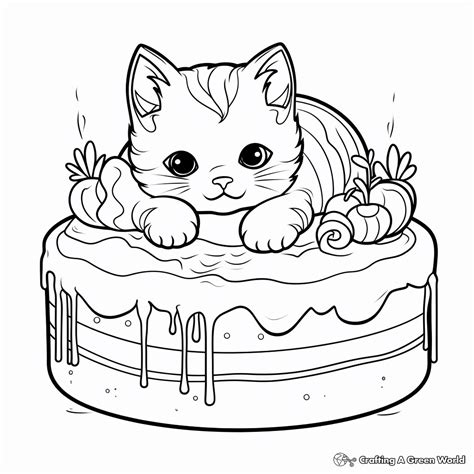 cat cake coloring page printable template
