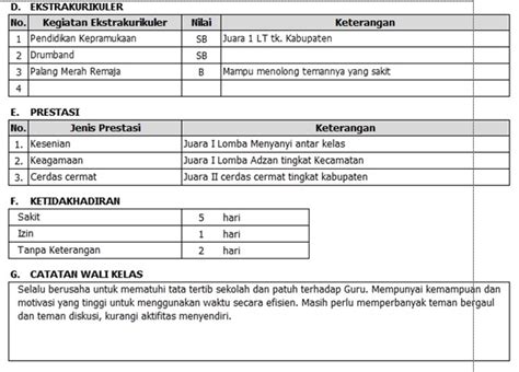 catatan wali kelas di raport sma