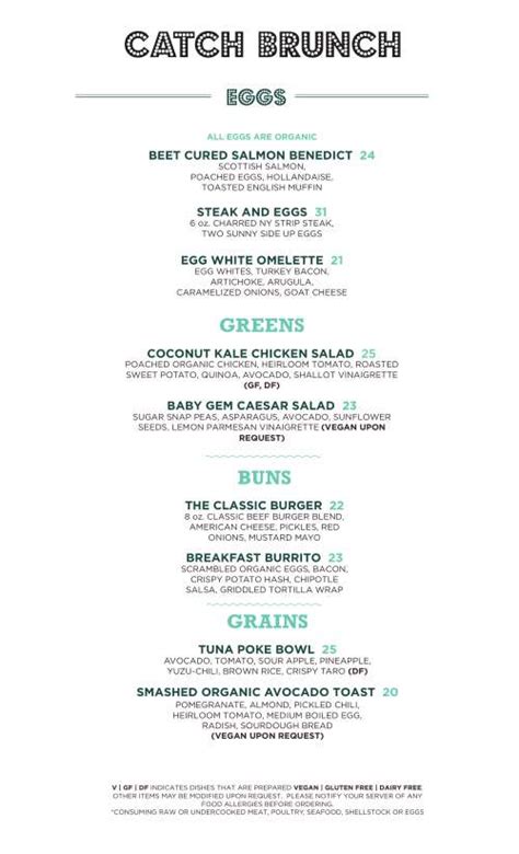 Catch Vegas Brunch Menu