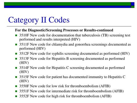 category ii codes examples