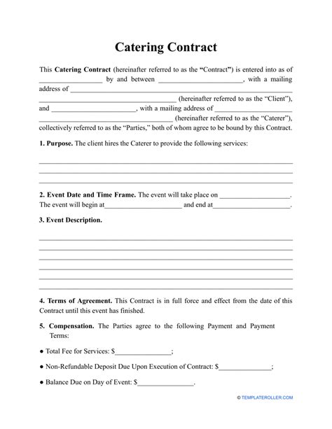 Catering Contract Template Download Printable PDF Templateroller
