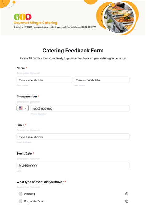 catering customer feedback form template