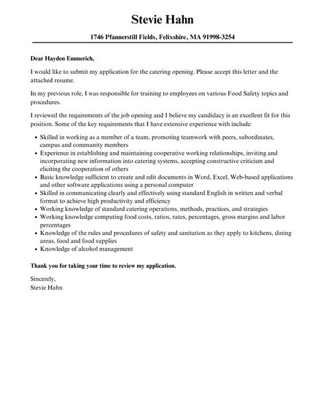 Catering Job Application Template
