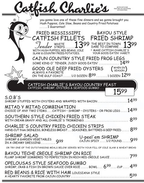 catfish charlie's menu with prices