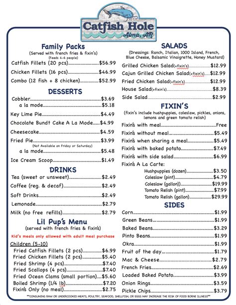 Catfish Hole Menu Alma