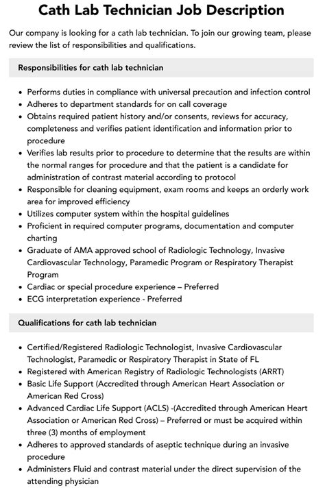 Cath Lab Tech Job Duties