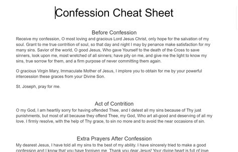 Catholic Confession Cheat Sheet Printable