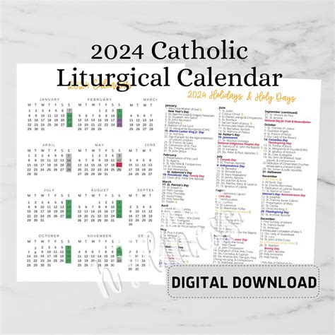 catholic religious calendar 2024