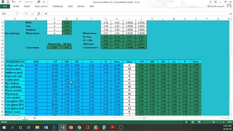 Cattle Feed Formulation Excel