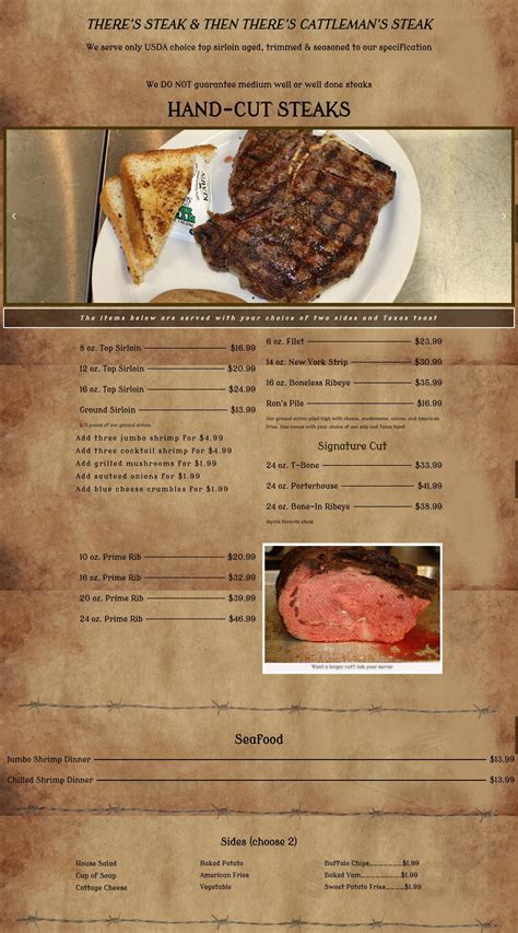 cattleman's club steakhouse menu