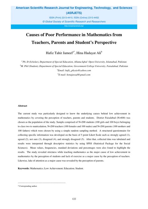 causes of low performance of students in mathematics