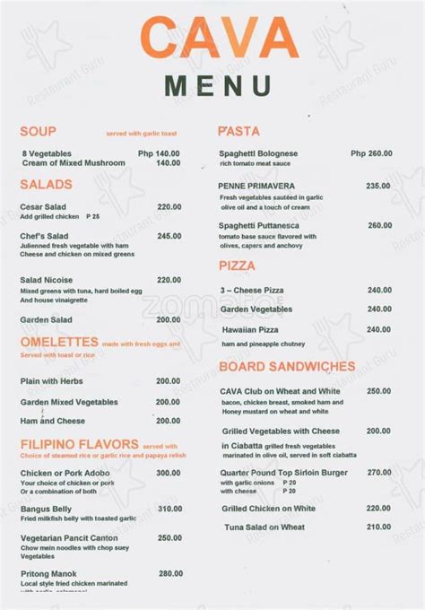 cava restaurant and bar menu