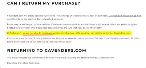 cavenders return policy
