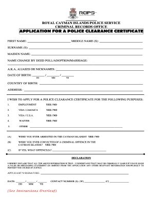 cayman islands police clearance application