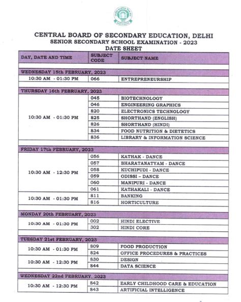 cbse 12th board time table 2024