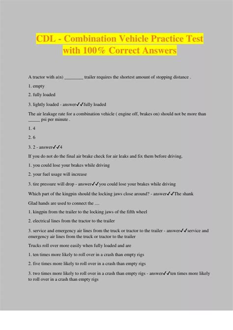 Cdl Combination Practice Test Ohio