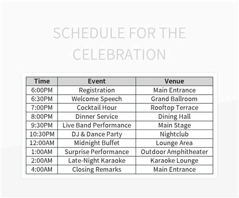 celebration schedule