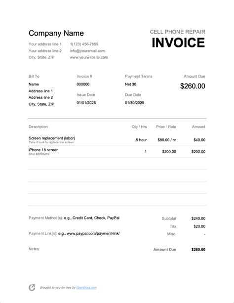 Cell Phone Repair Invoice Template Rezfoods Resep Masakan Indonesia