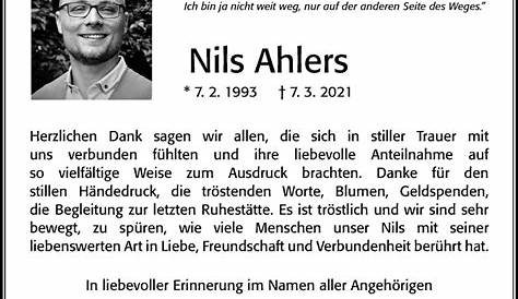 Traueranzeigen von Nils Ahlers | Trauerportal der Celleschen Zeitung
