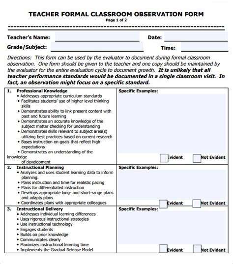 celta teacher observation form template
