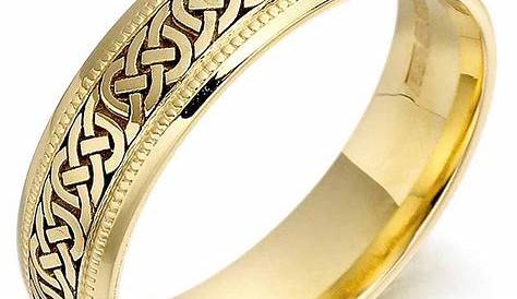 Irish Wedding Ring - Mens Gold Celtic Knots Beaded Wedding Band at