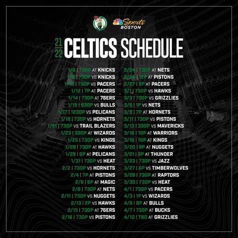 Celtics Scheduled Games
