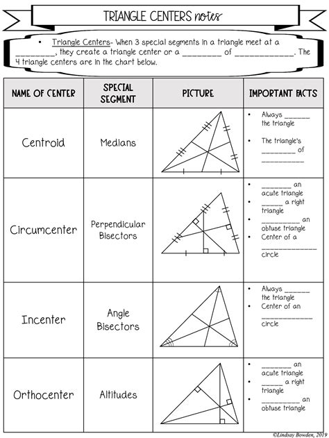 centers of triangles worksheet