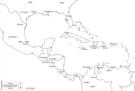 central america map black and white