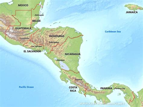 central america map physical