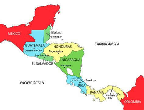 central america map with capitals in spanish