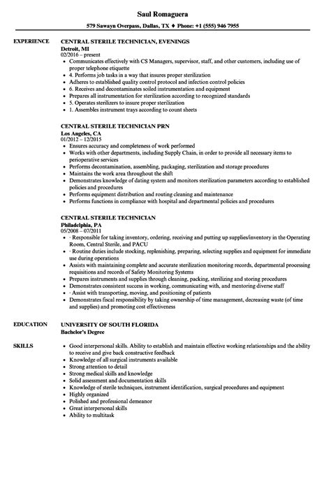 Central Sterile Processing Technician Resume