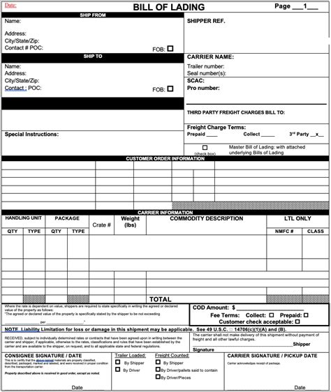 central transport bol bill of lading