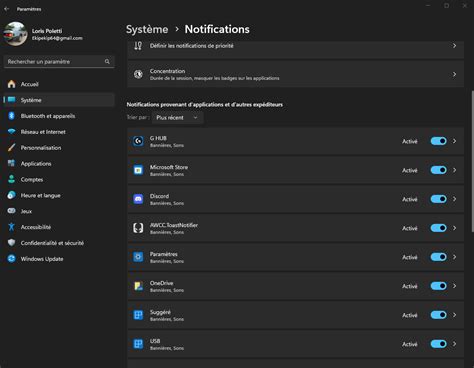 Centre de notifications Windows 11