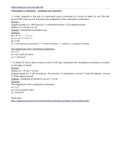Centripetal Acceleration Problems And Solutions Pdf