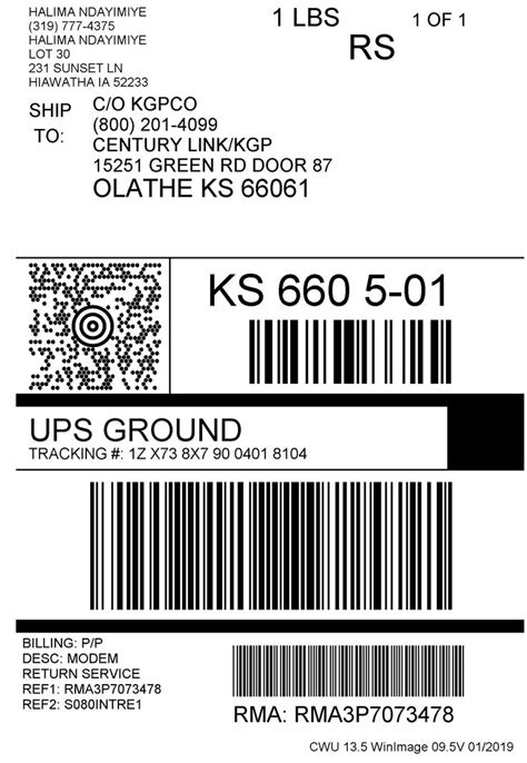 Centurylink Return Modem Printable Label
