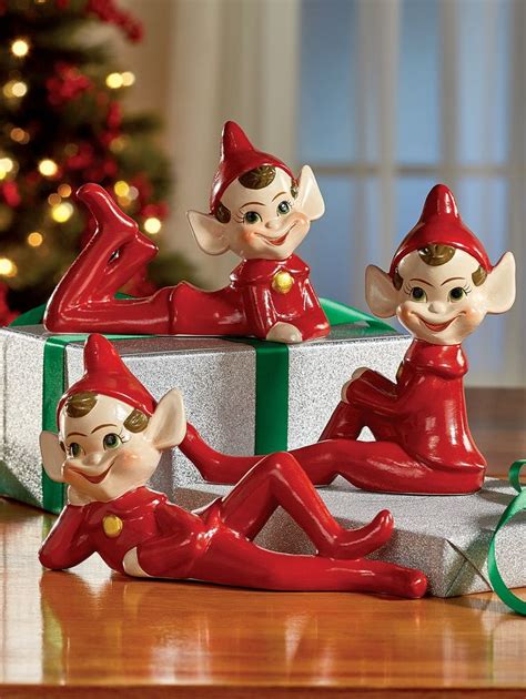Two Vintage HOMCO Ceramic Christmas Elf Figurines Santa's Etsy