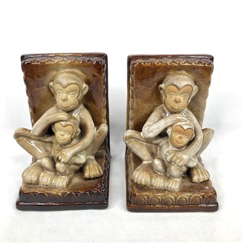 Ceramic Monkey Bookends