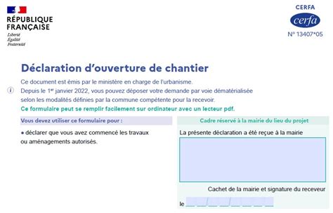 Cerfa 13407 02 Ouverture de Chantier Impôts Gouvernement