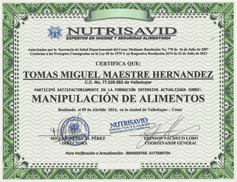 certificado de alimentos colombia